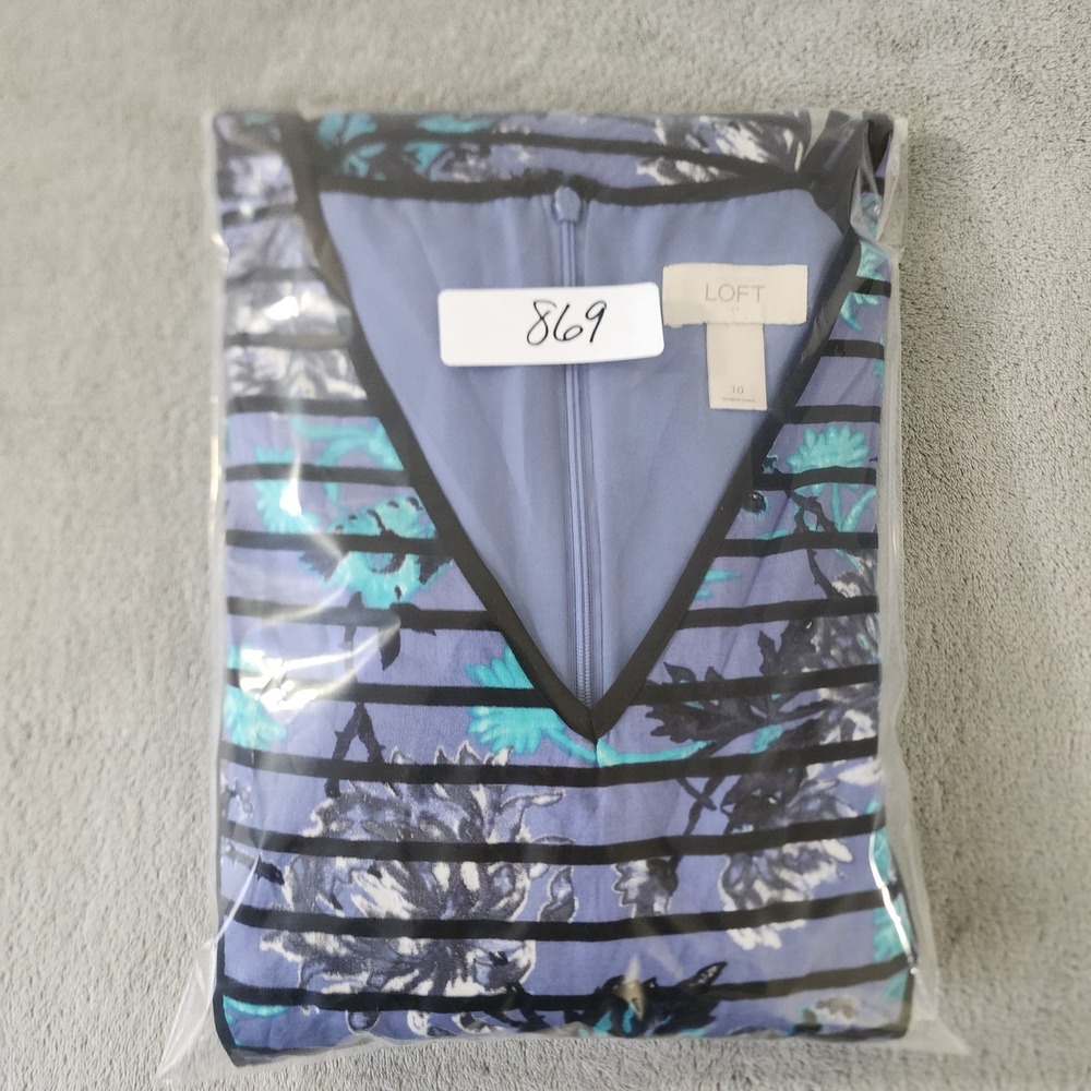 Ann Taylor Loft Dress 10 Floral Striped Cotton With Liner A-Line Sleeveless Tank - Picture 8 of 8